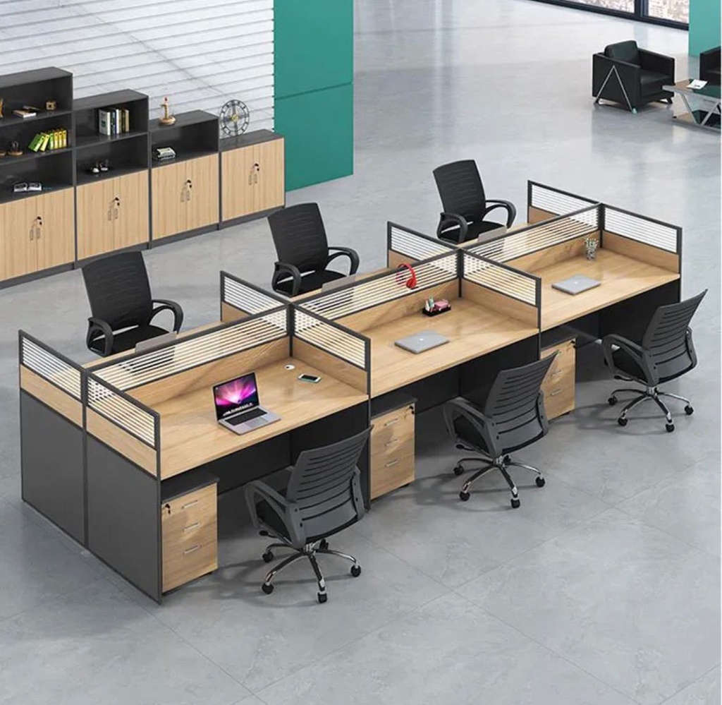 6Way Workstation with Movable Drawers-Brown